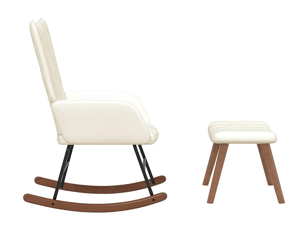 Chaise à bascule avec repose-pied Blanc crème Velours