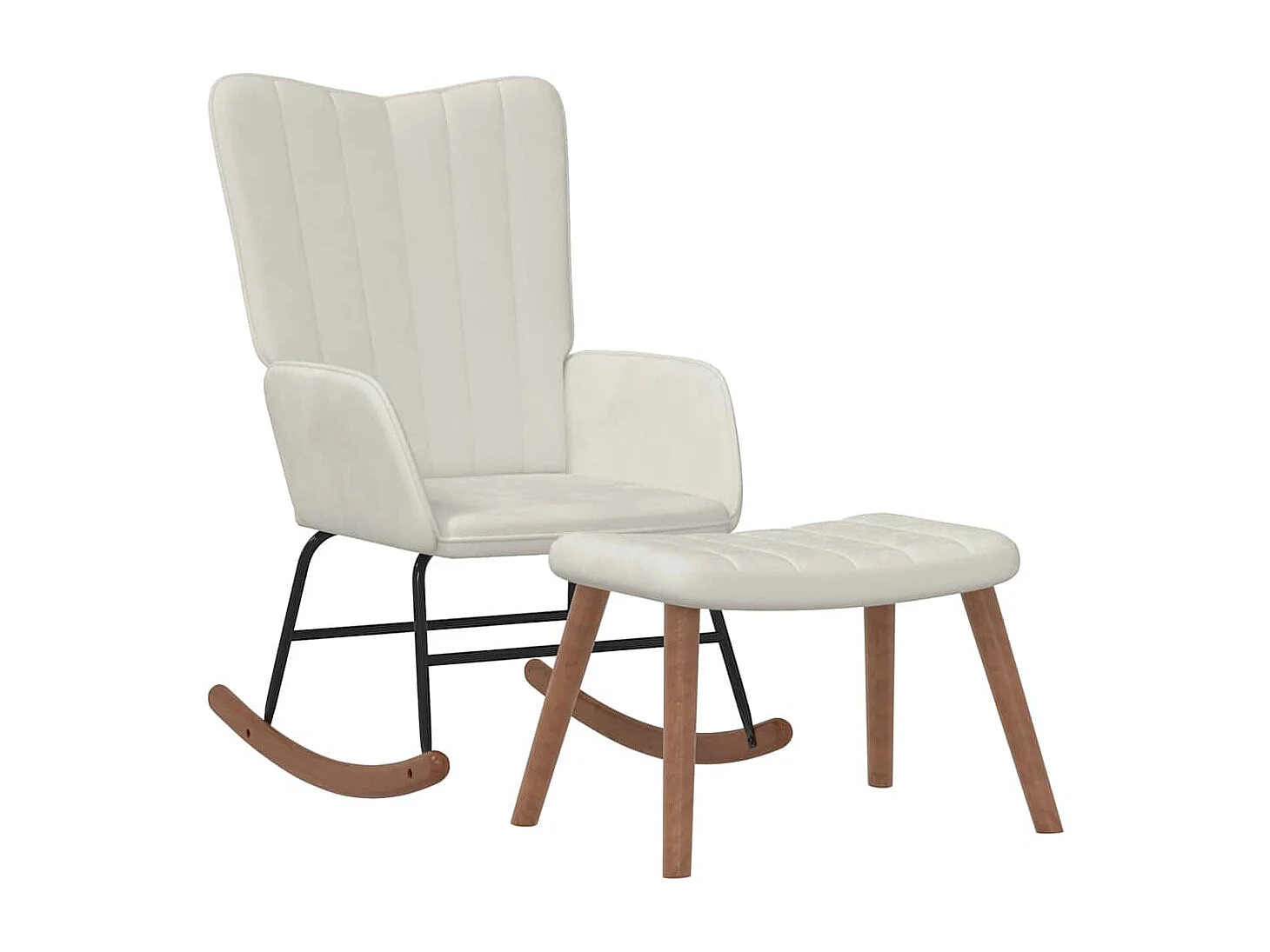 Schommelstoel met voetenbank fluweel crèmewit