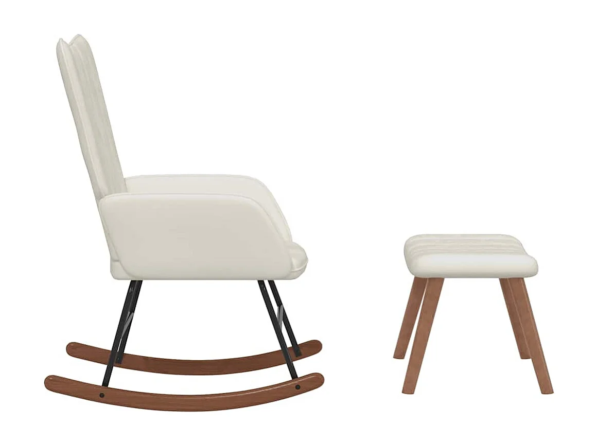 Schommelstoel met voetenbank fluweel crèmewit