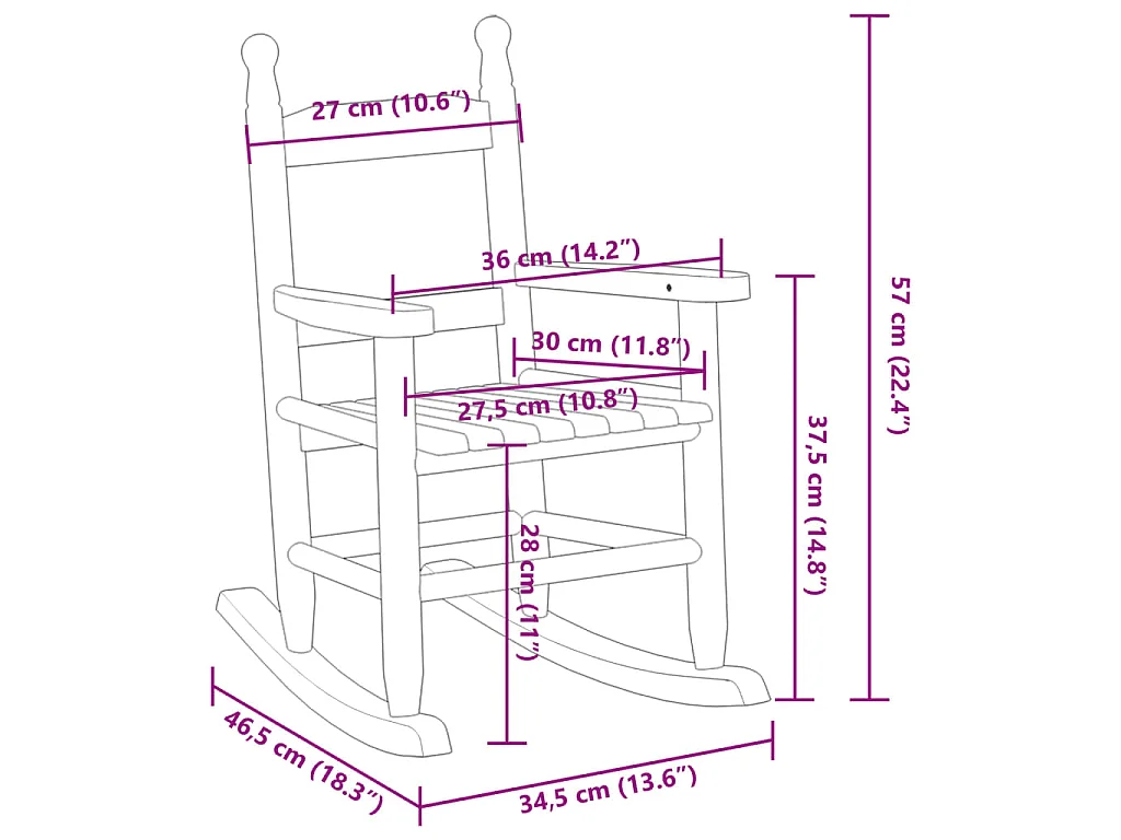 Mecedora para niños madera maciza de álamo marrón