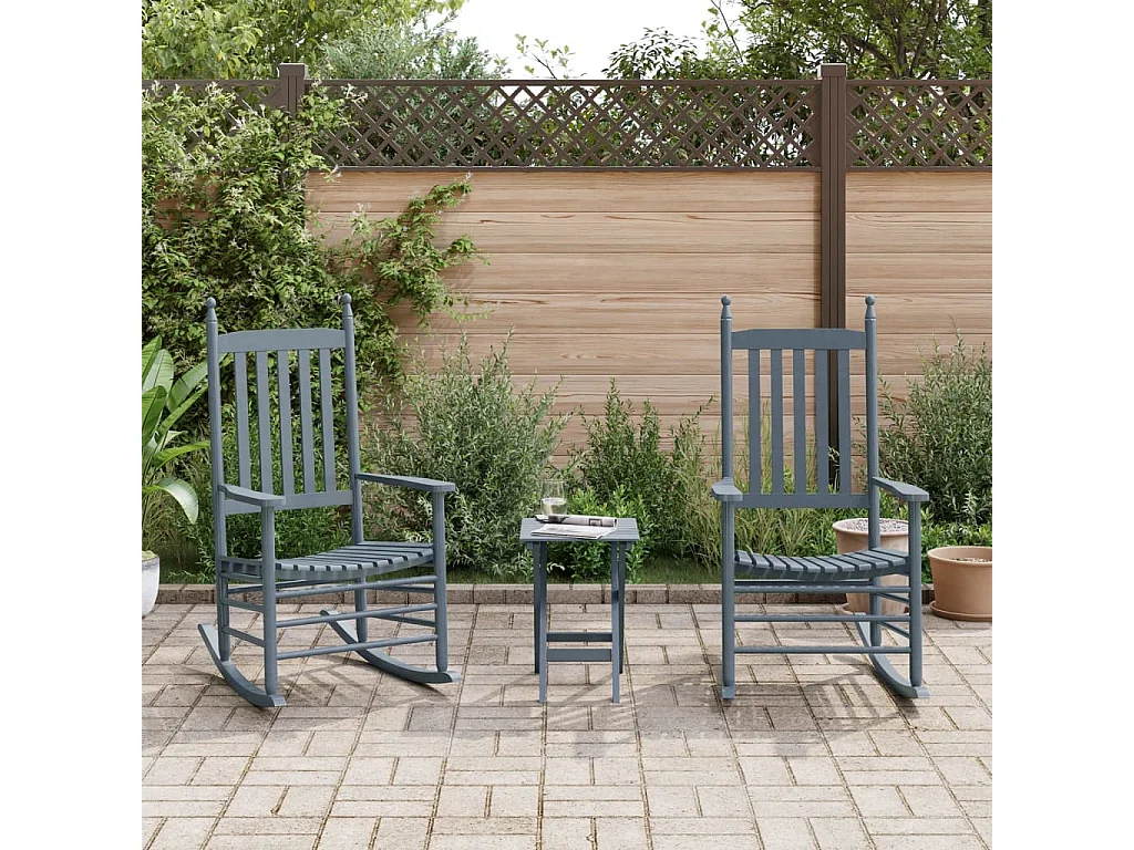 Chaises à bascule lot de 2 table pliable gris massif peuplier