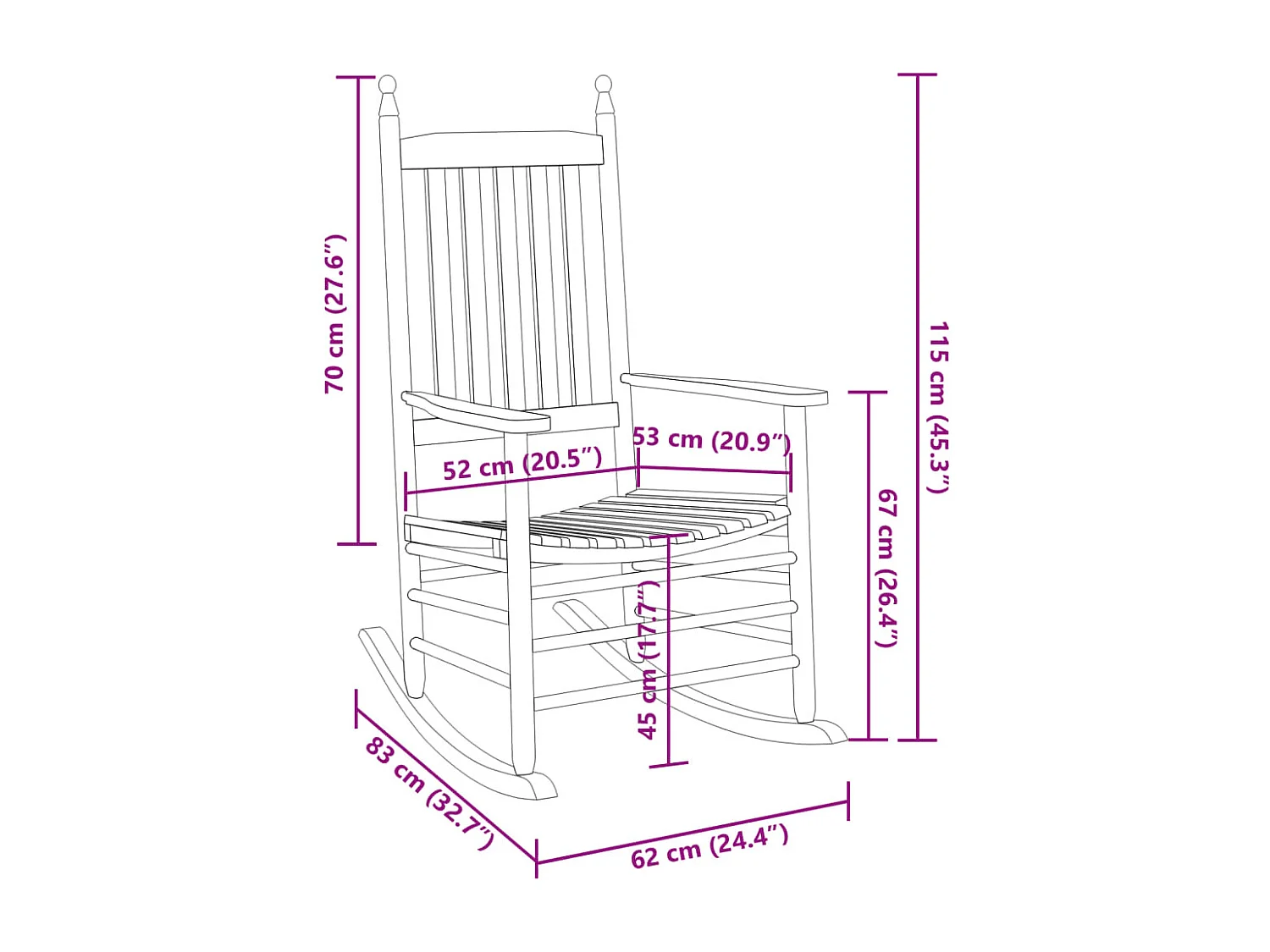 Chaises à bascule lot de 2 table pliable blanc massif peuplier