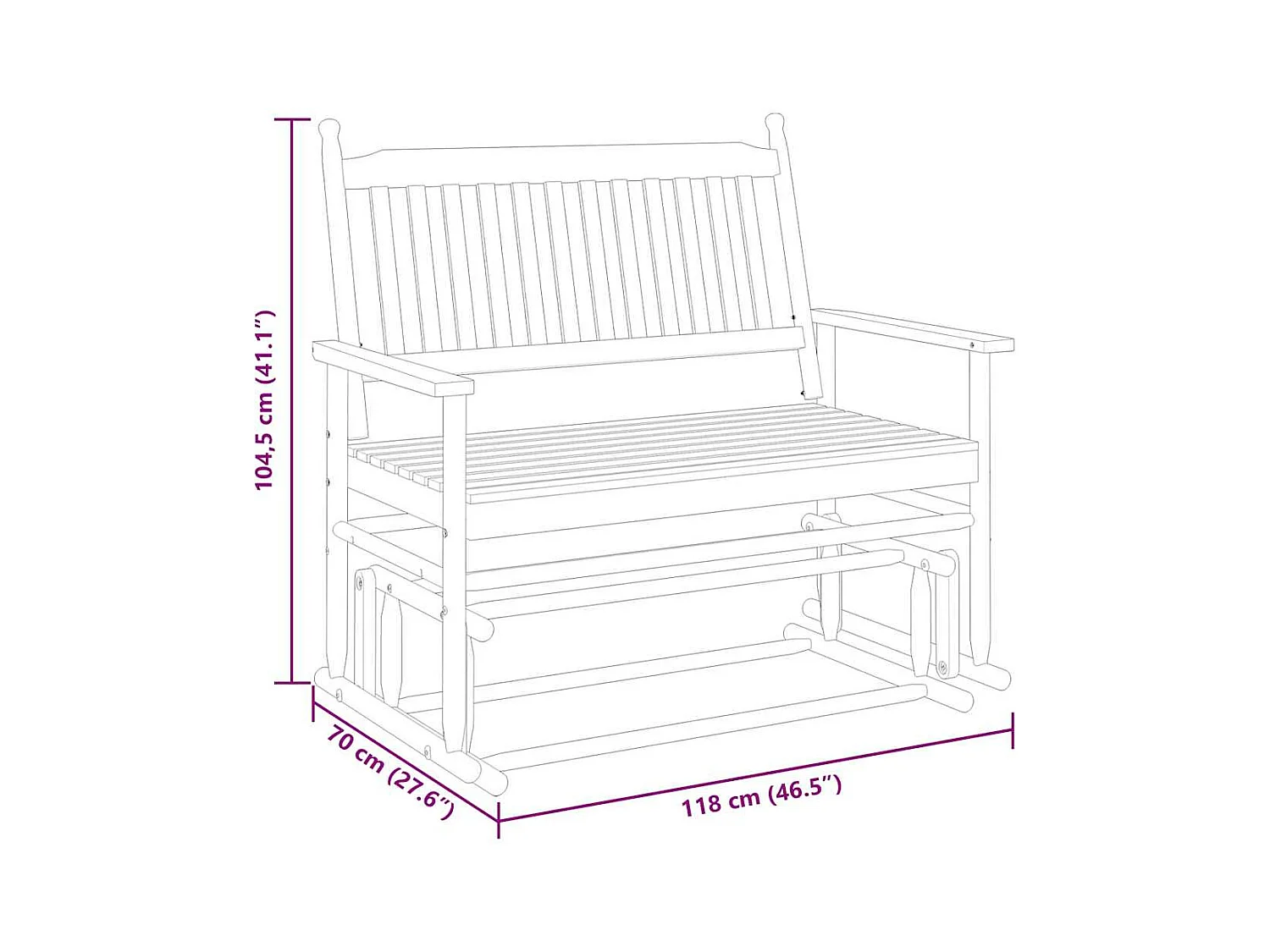 Schuifbankje 118x70x104,5 cm massief populierenhout zwart