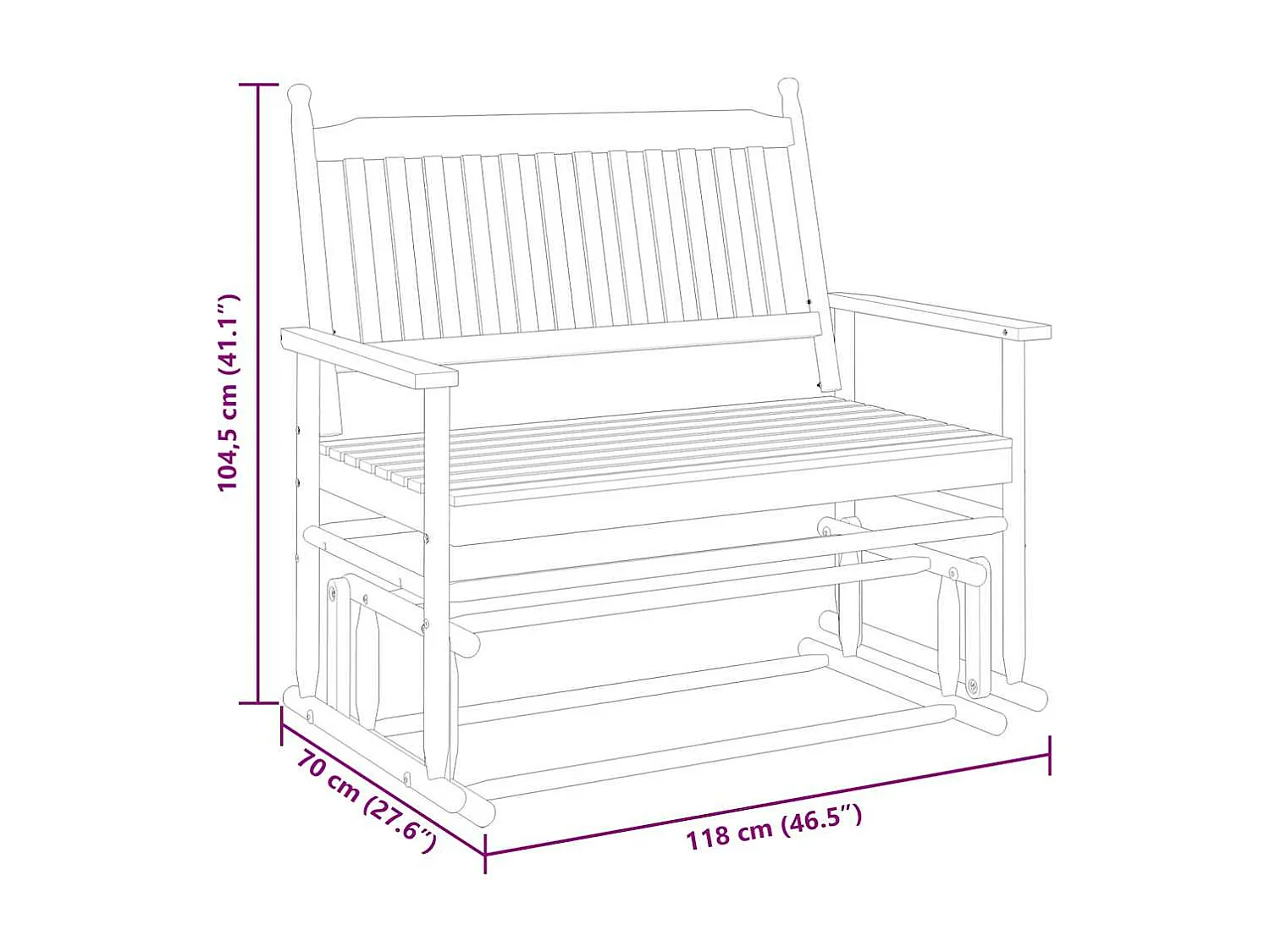 Schaukelbank Schwarz 118x70x104,5 cm Massivholz Pappel
