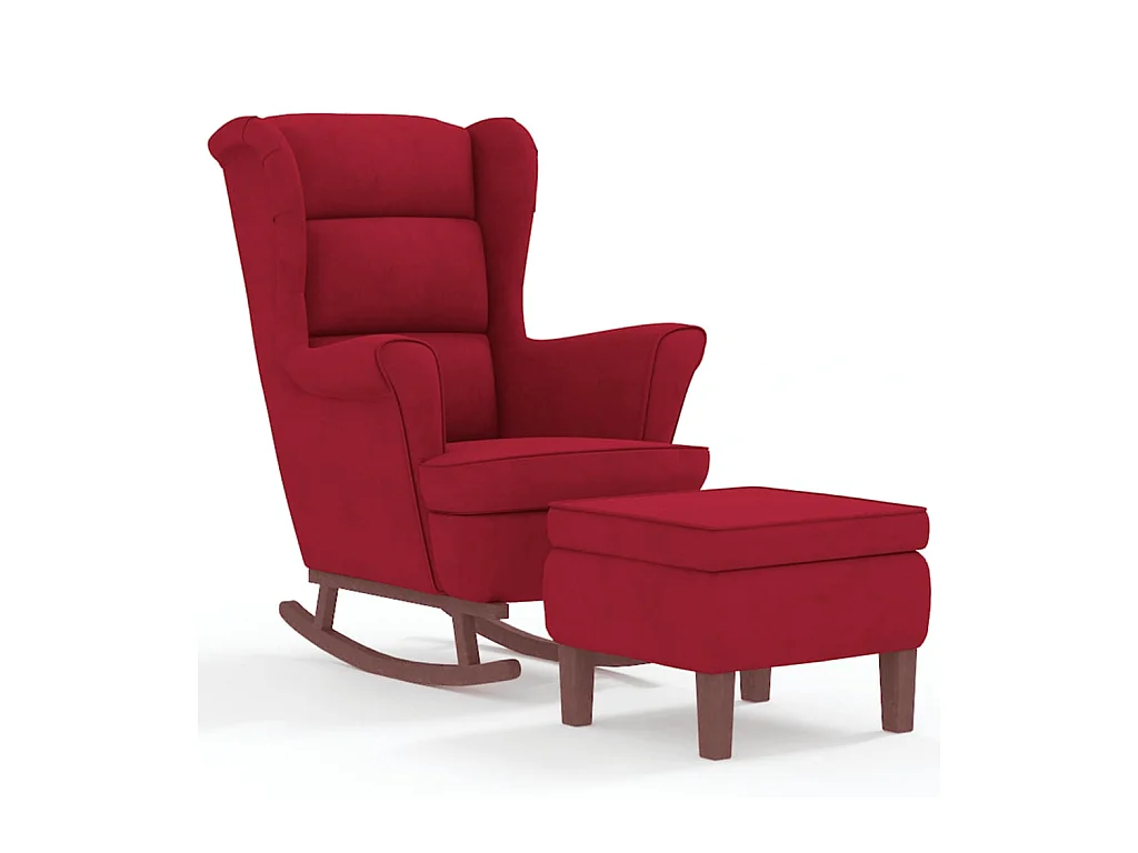 Fauteuil à bascule à oreilles en velours rouge vin bois massif