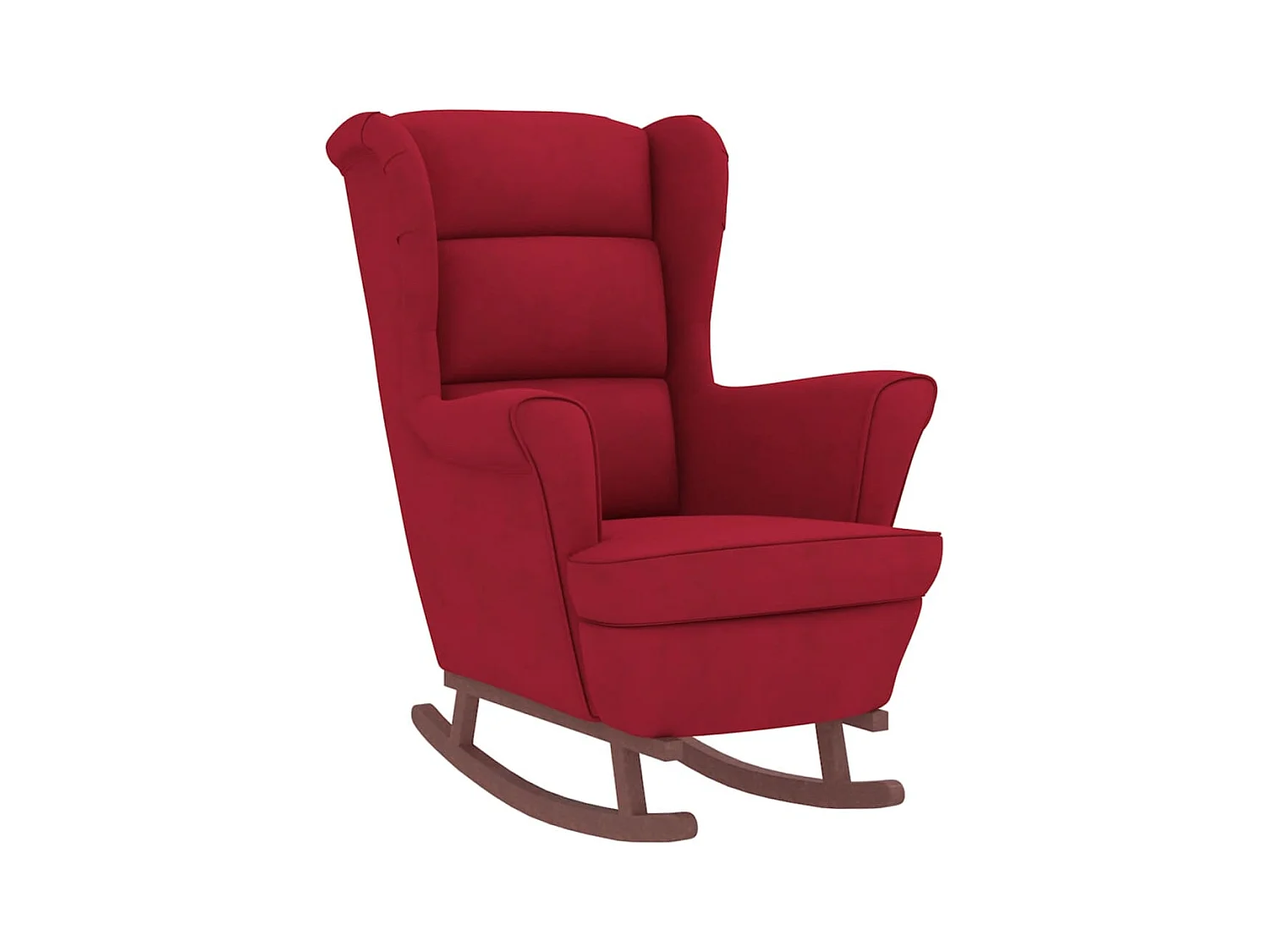 Fauteuil à bascule à oreilles en velours rouge vin bois massif