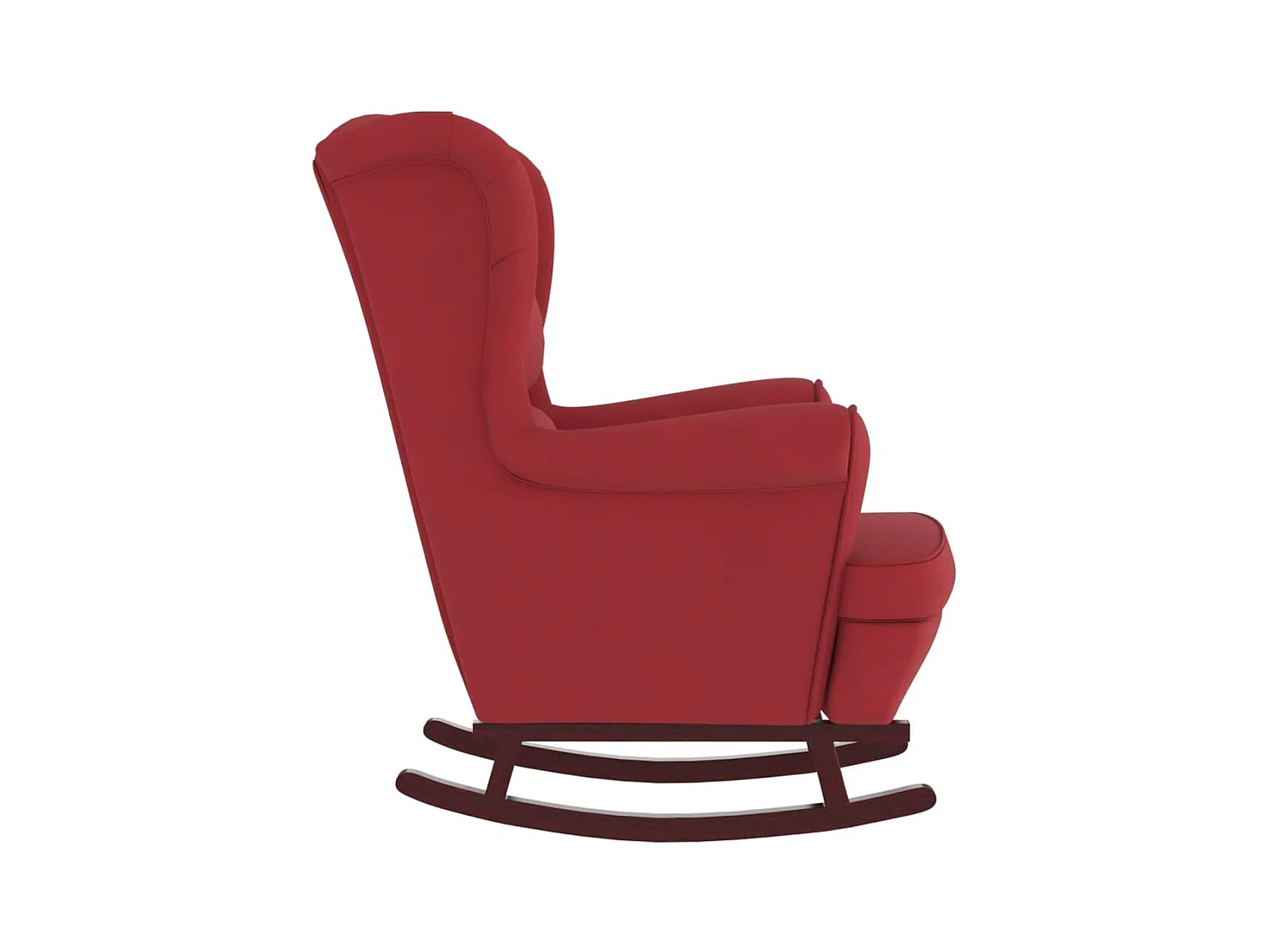 Fauteuil à bascule à oreilles en velours rouge vin bois massif