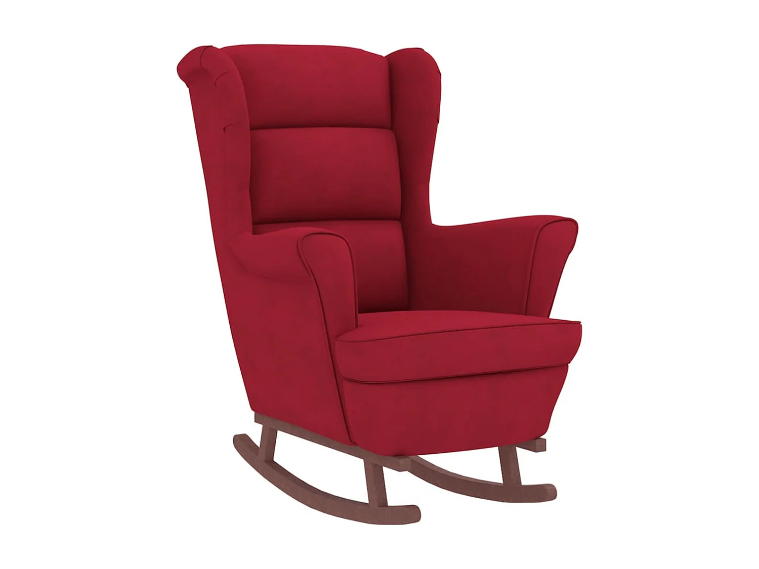 Fauteuil à bascule à oreilles en velours rouge vin bois massif
