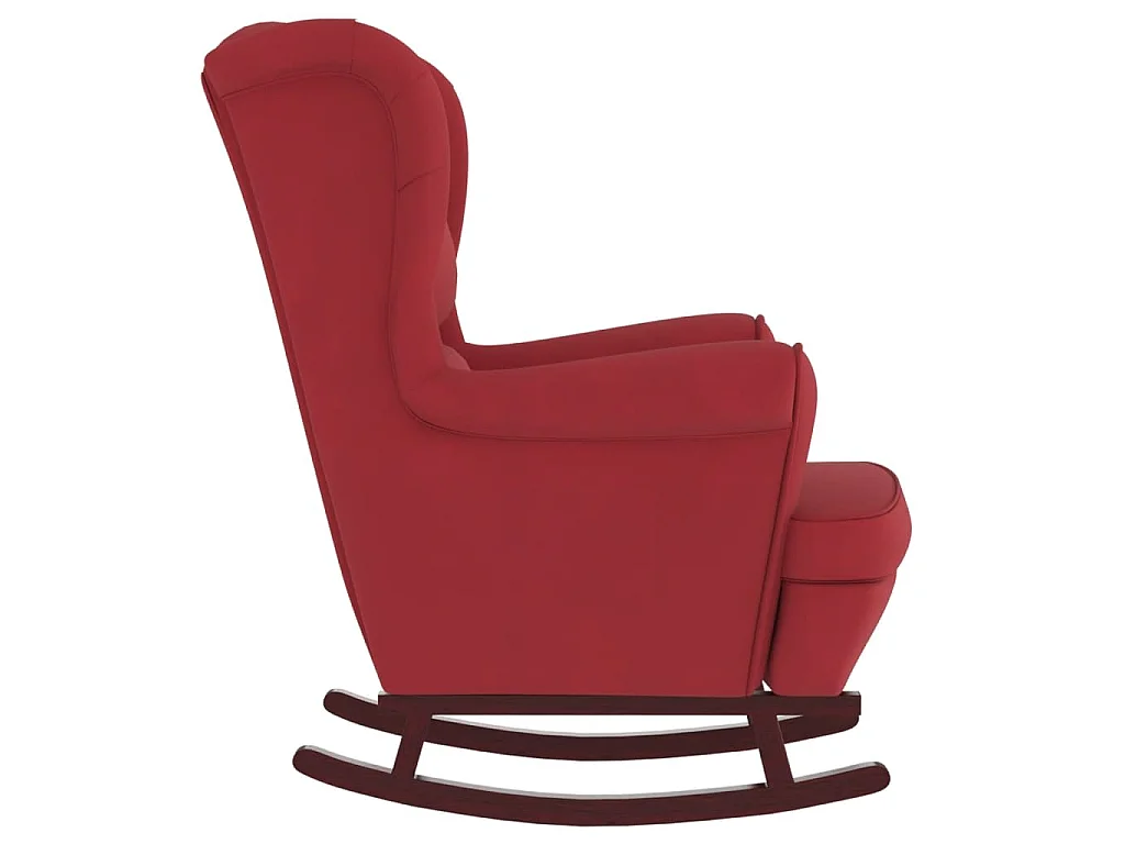 Sedia a dondolo con schienale alto in velluto rosso vino Legno