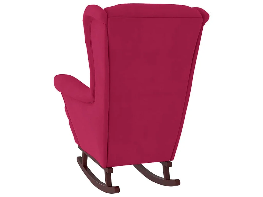Fauteuil à bascule à oreilles en velours rouge vin bois massif