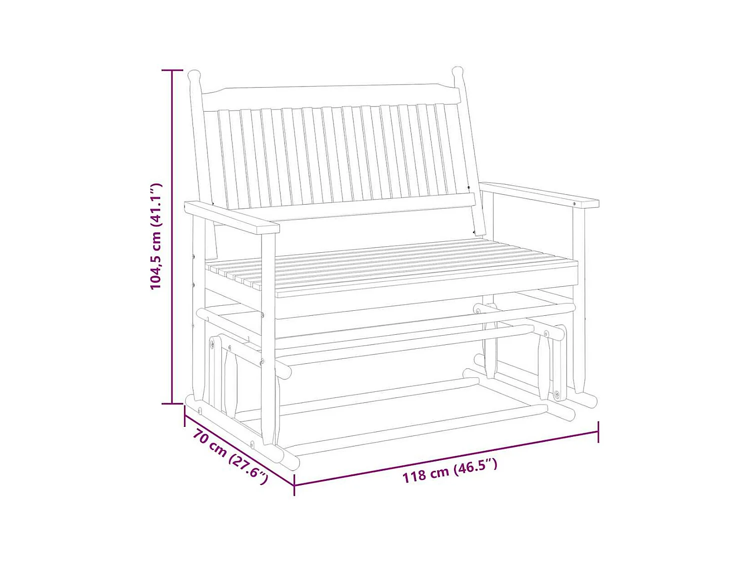 Banc balancelle marron 118x70x104,5 cm bois massif de peuplier