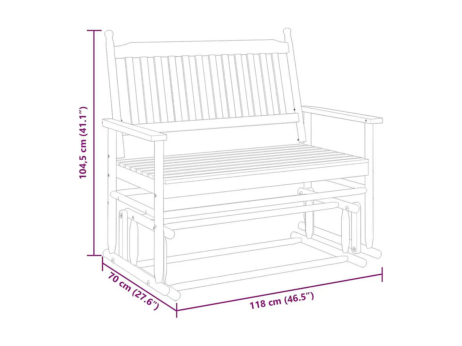 Banc balancelle marron 118x70x104,5 cm bois massif de peuplier