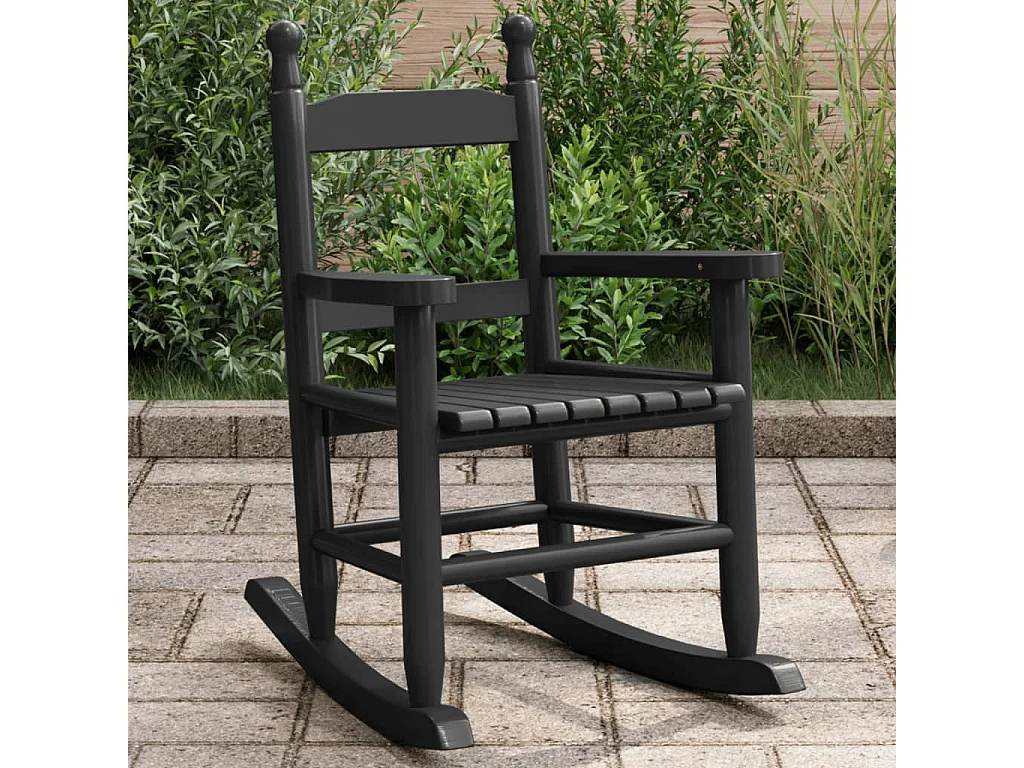 Chaise à bascule enfants noir bois de peuplier massif