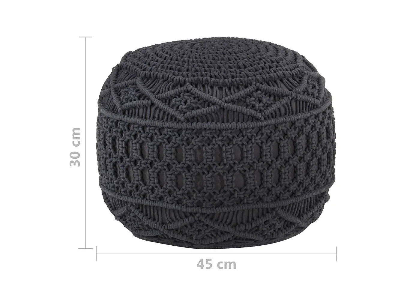 Pouf Lavorato a Mano Macramé Antracite 45x30 cm in Cotone