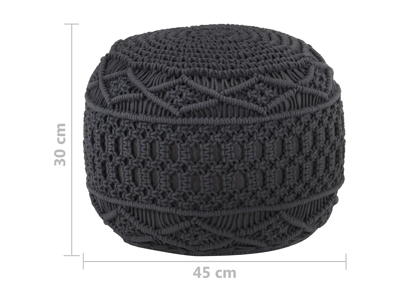 Pouf fait à la main en macramé Anthracite 45x30 cm Coton