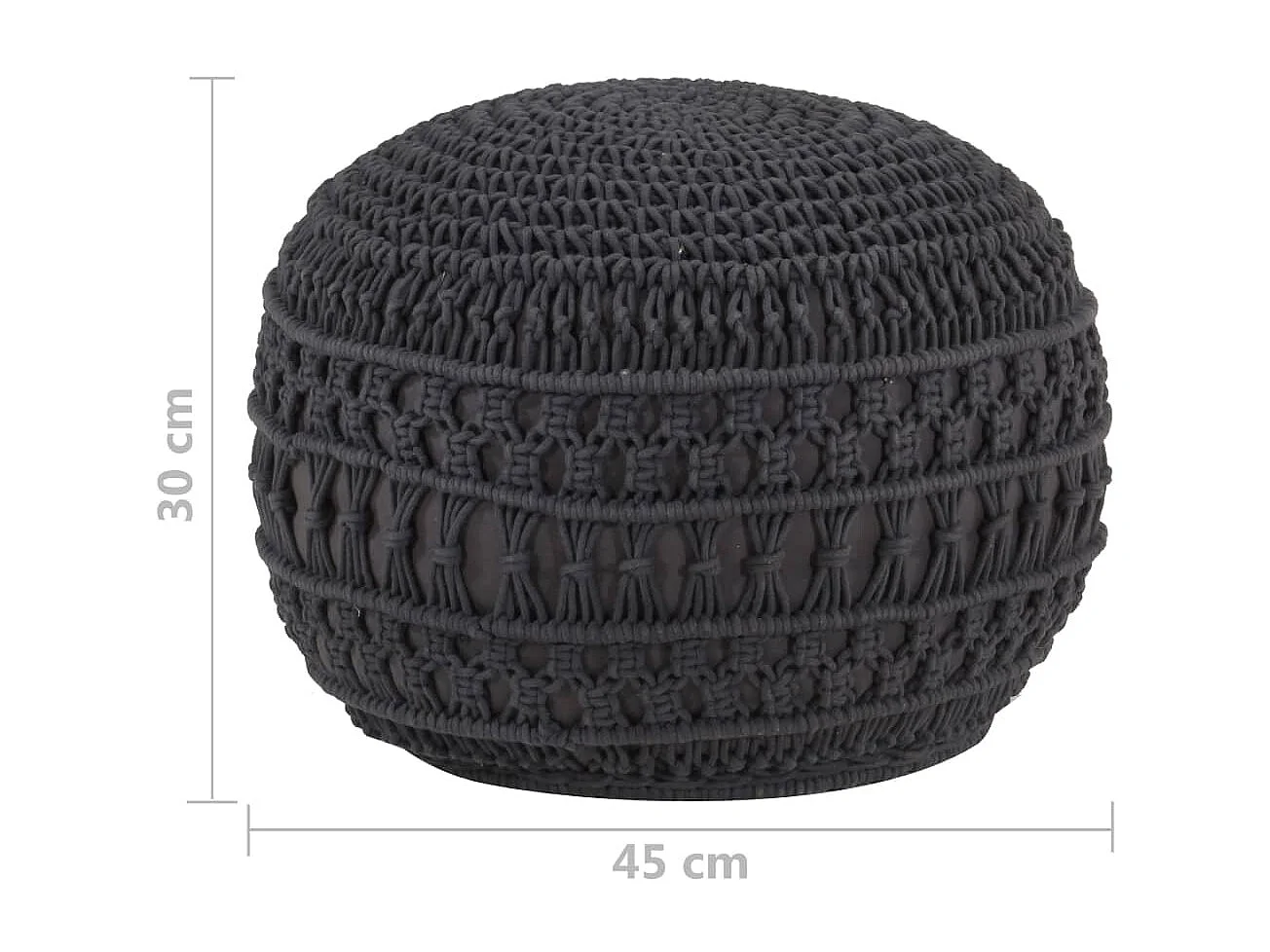 Pouf fait à la main en macramé Anthracite 45x30 cm Coton