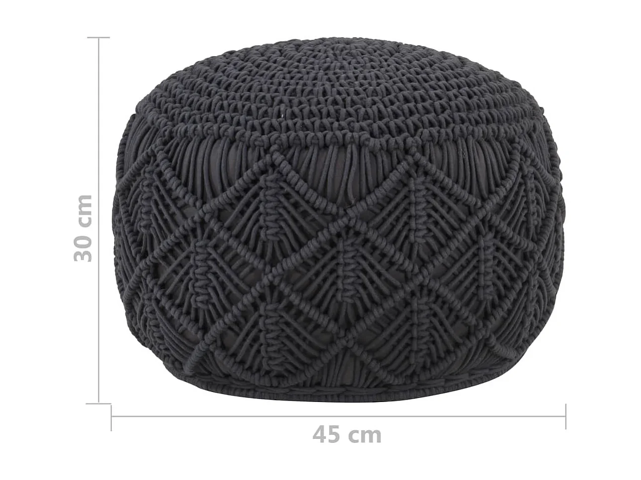 Pouf fait à la main en macramé Anthracite 45x30 cm Coton