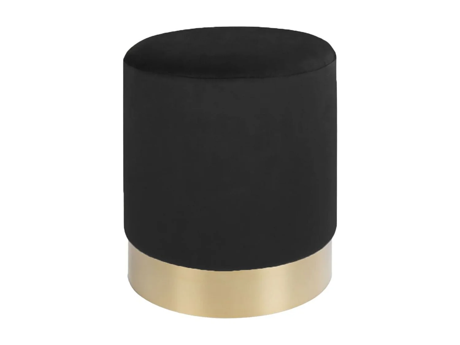 Pouf rond MYLA – Velours & base laiton-Noir