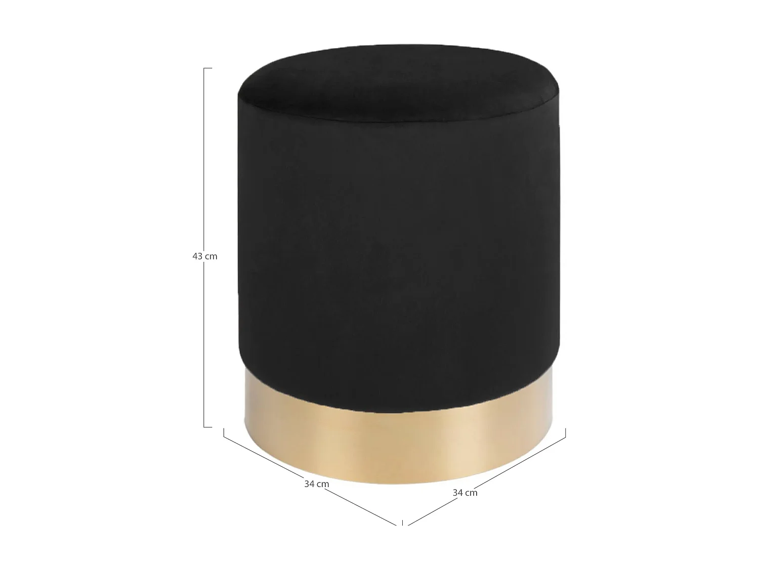 Pouf rond MYLA – Velours & base laiton-Noir