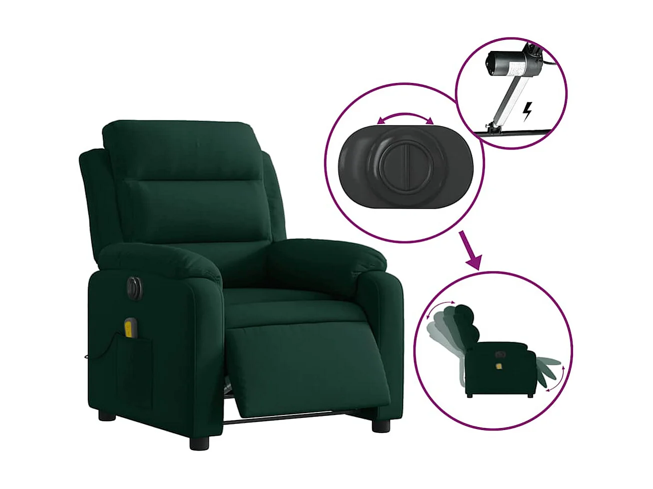 Fauteuil inclinable de massage électrique vert foncé velours