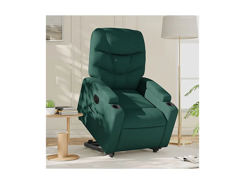 Poltrona Alzapersona Reclinabile Elettrica Verde Scuro Tessuto