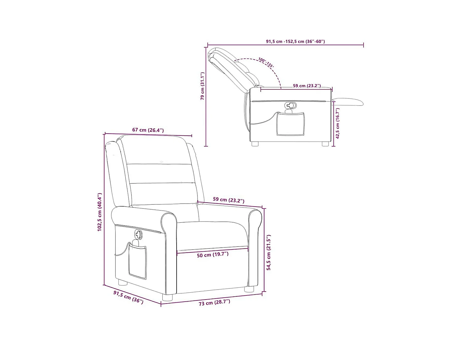 Fauteuil inclinable de massage en tissu gris foncé