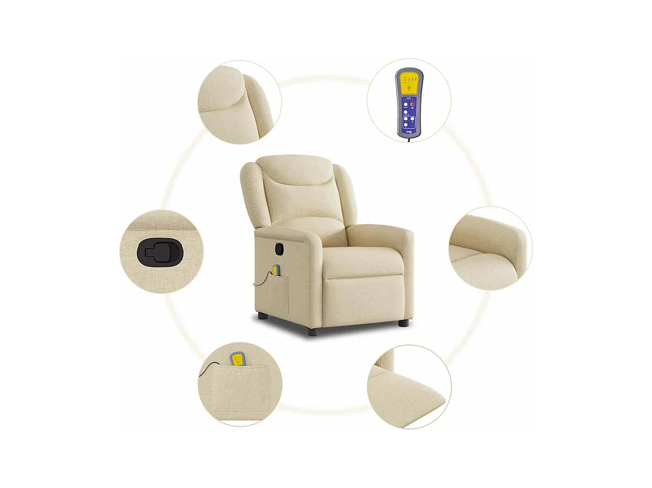 Fauteuil de massage inclinable Crème Tissu