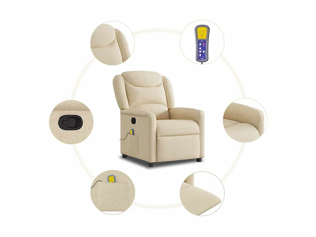 Poltrona de massagens reclinável tecido cor creme