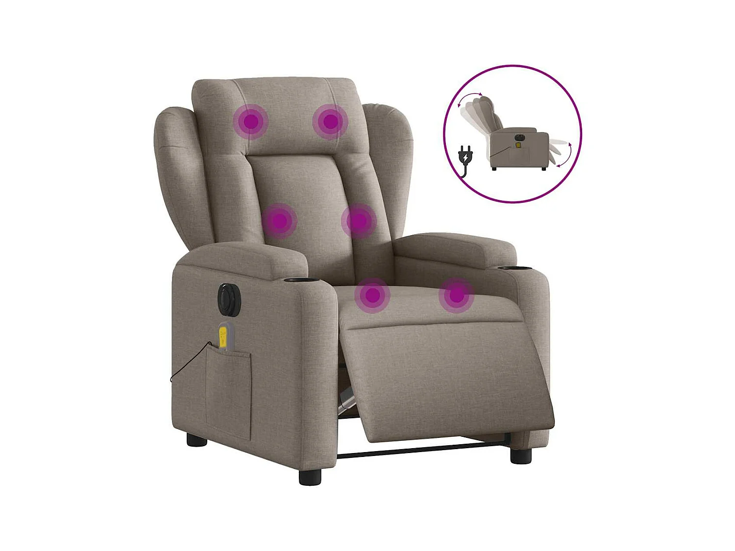 Fauteuil de massage inclinable électrique Taupe Tissu