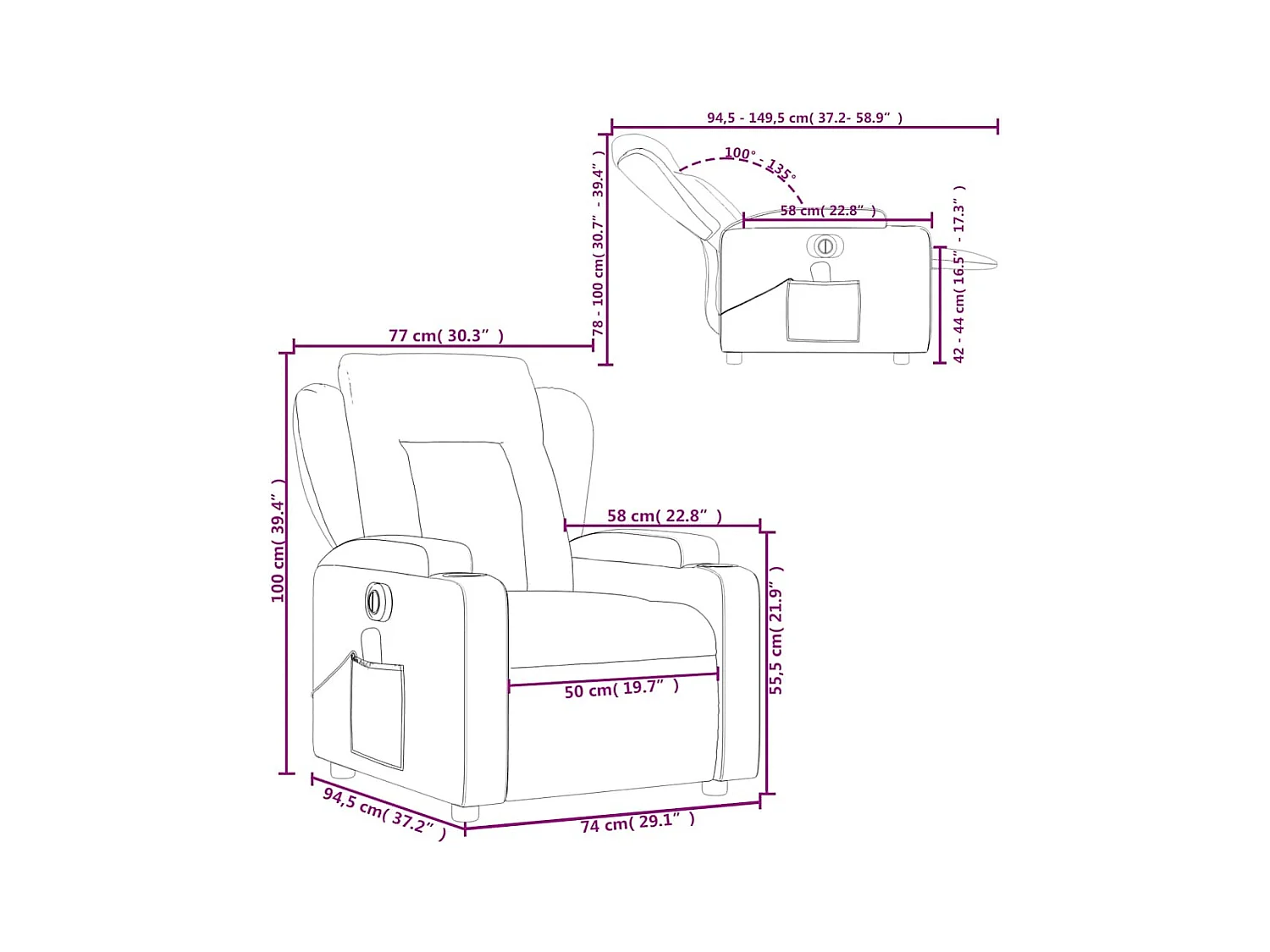 Fauteuil de massage inclinable électrique Taupe Tissu