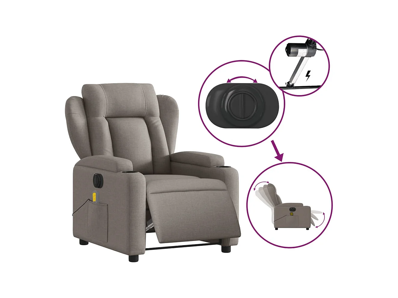 Fauteuil de massage inclinable électrique Taupe Tissu