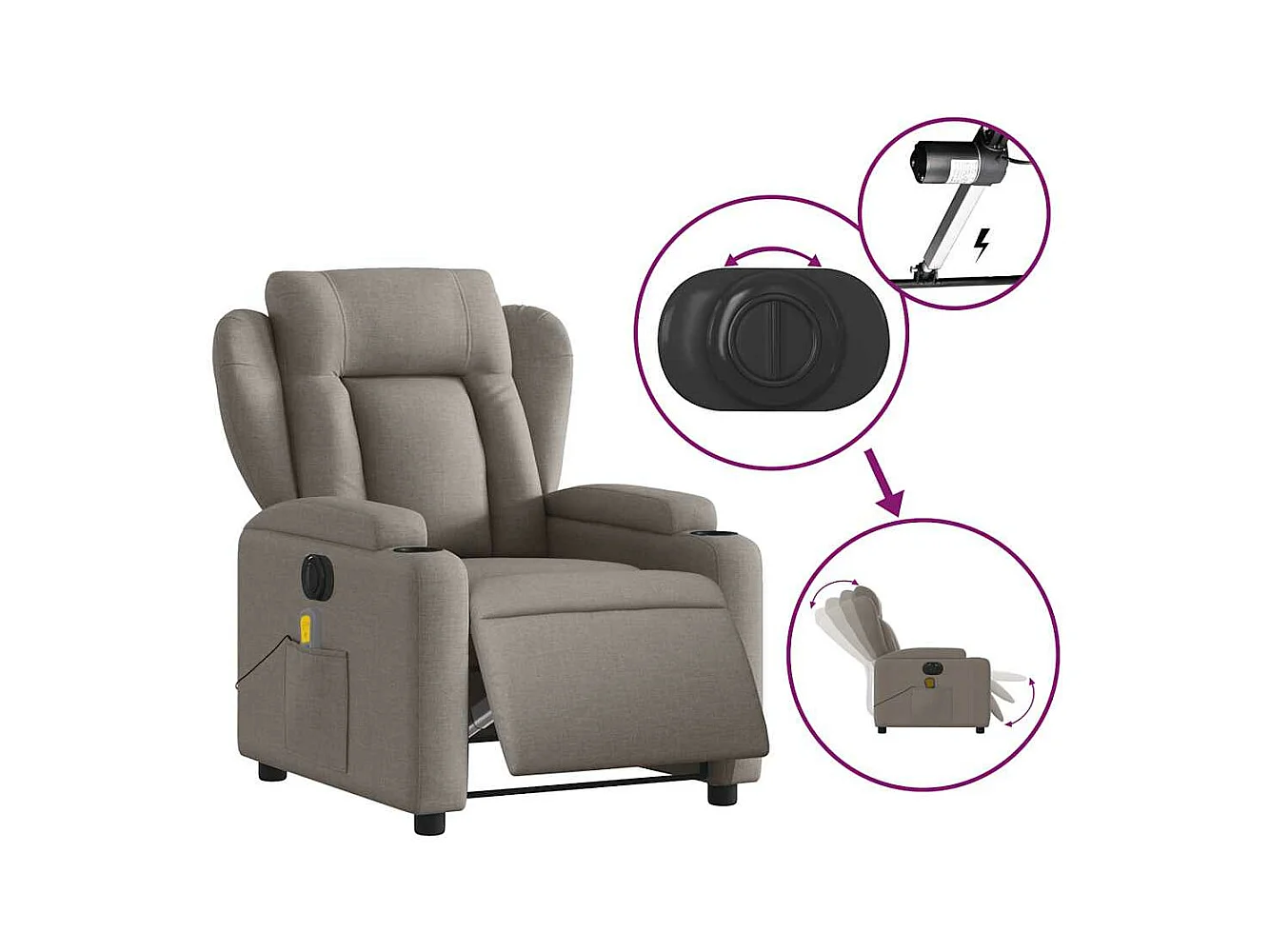 Fauteuil de massage inclinable électrique Taupe Tissu
