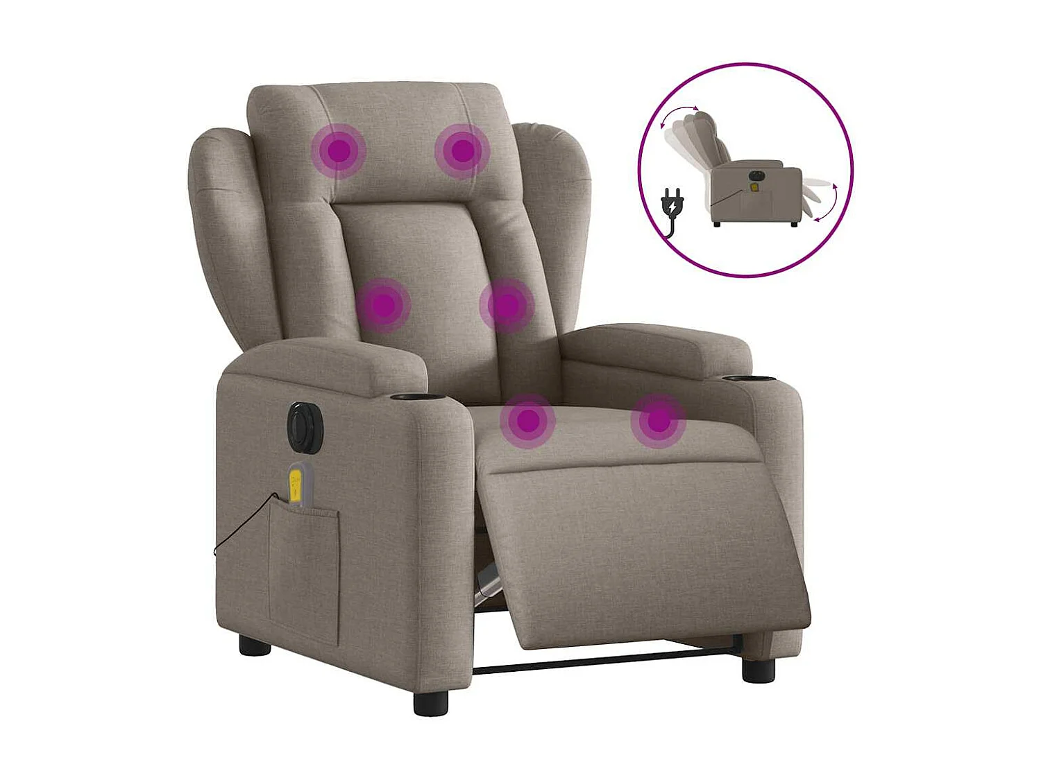 Fauteuil de massage inclinable électrique Taupe Tissu