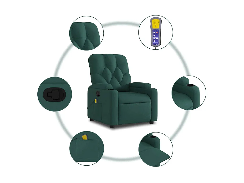 Sillón de masaje reclinable de tela verde oscuro