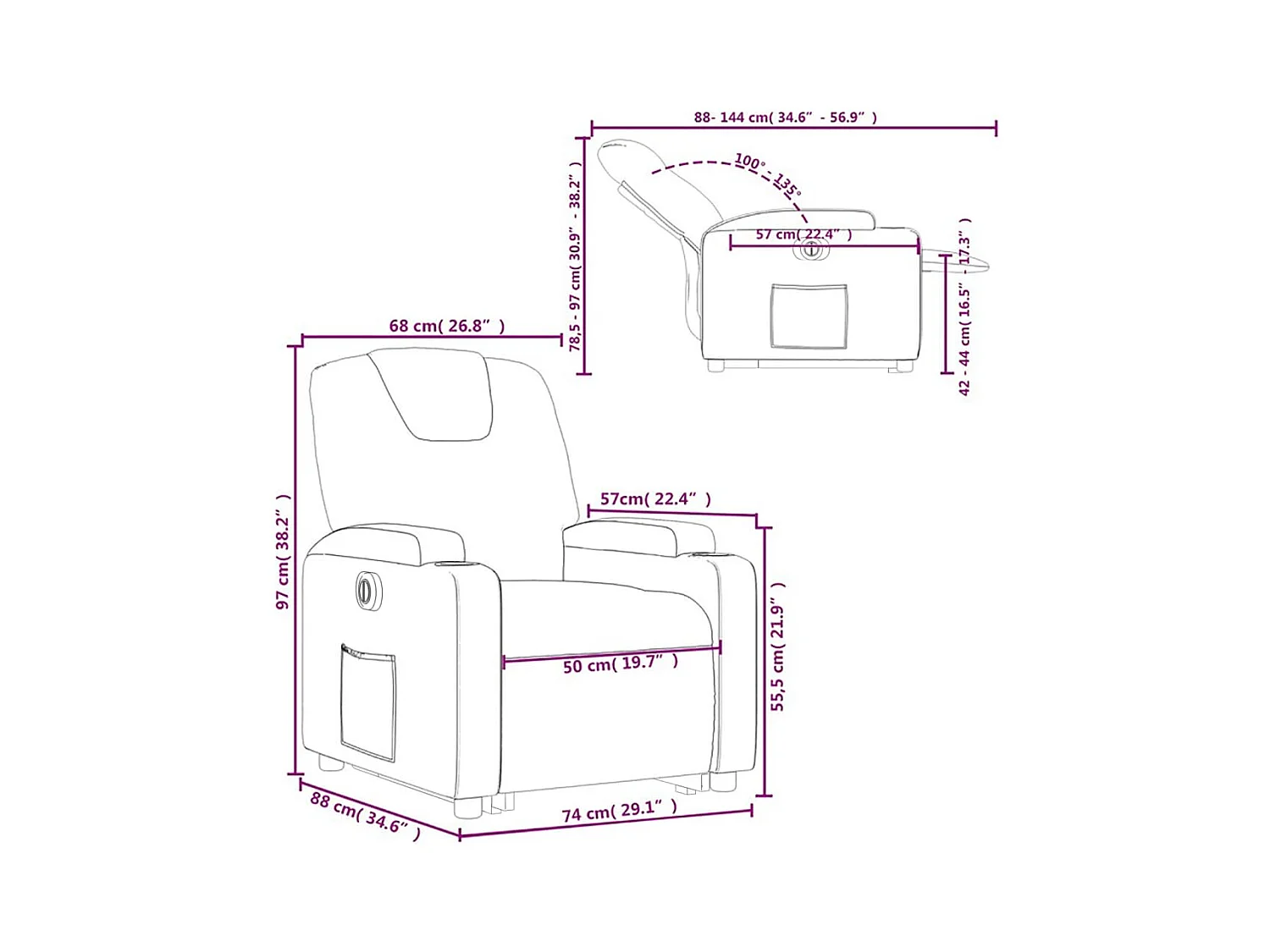 Fauteuil inclinable électrique marron tissu
