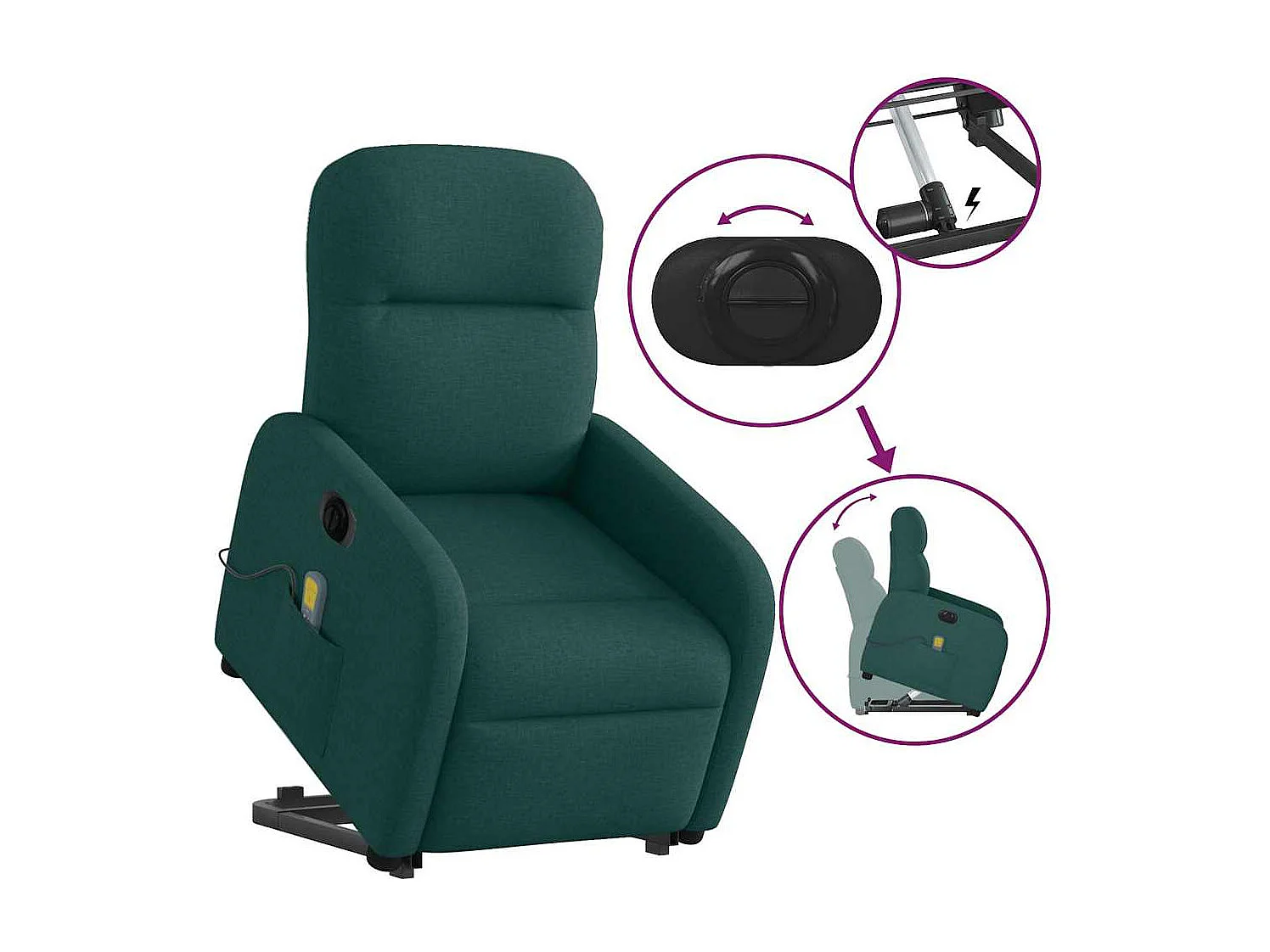 Fauteuil inclinable de massage électrique Vert foncé Tissu