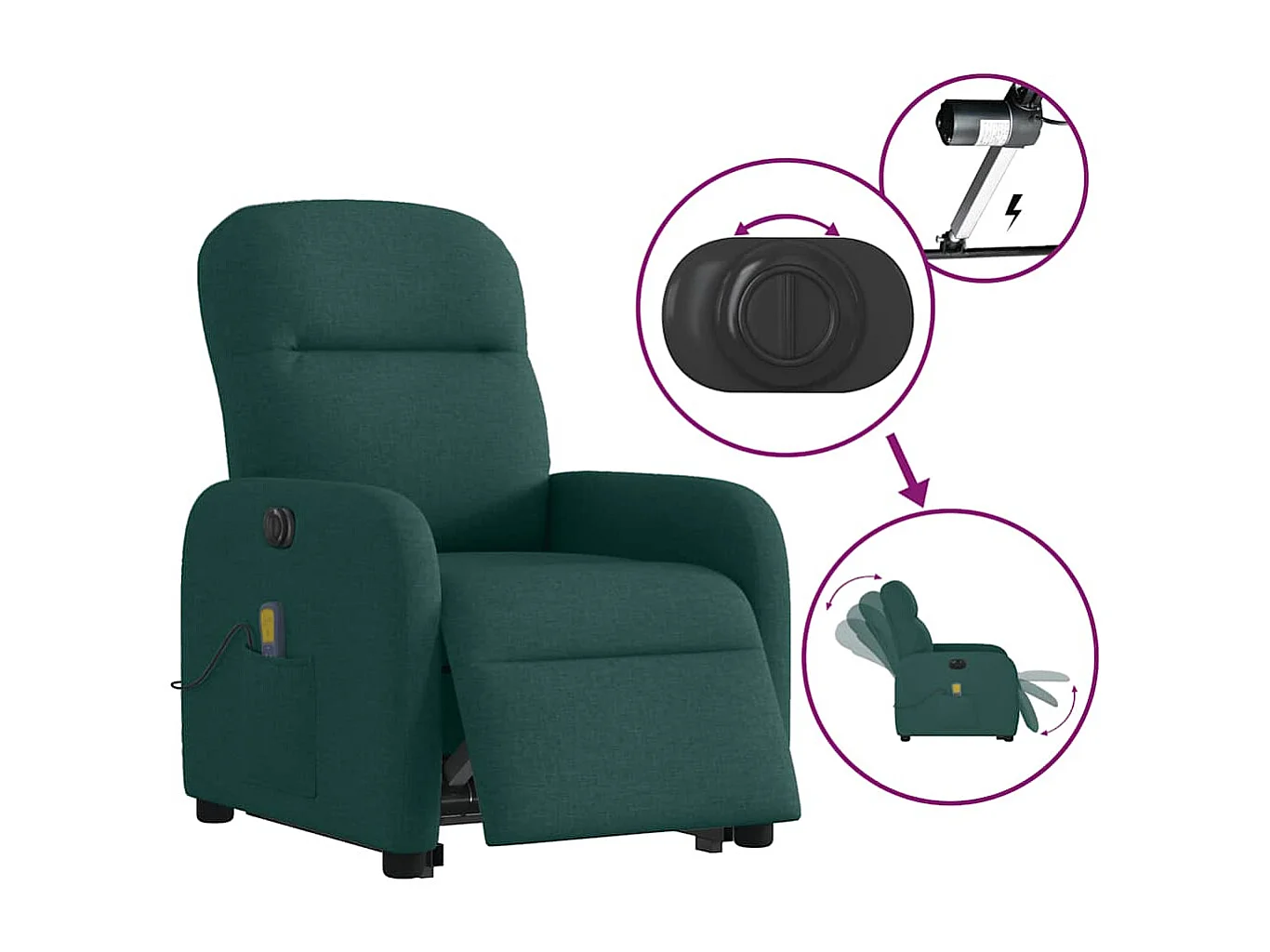 Fauteuil inclinable de massage électrique Vert foncé Tissu