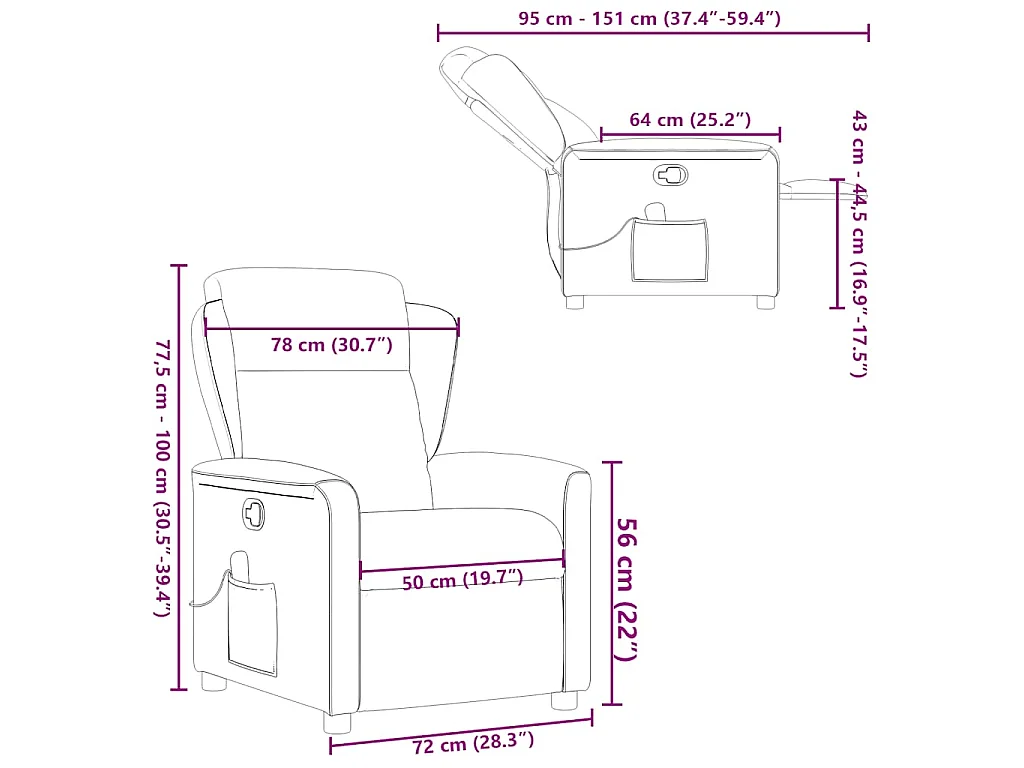 Fauteuil inclinable de massage en tissu gris foncé