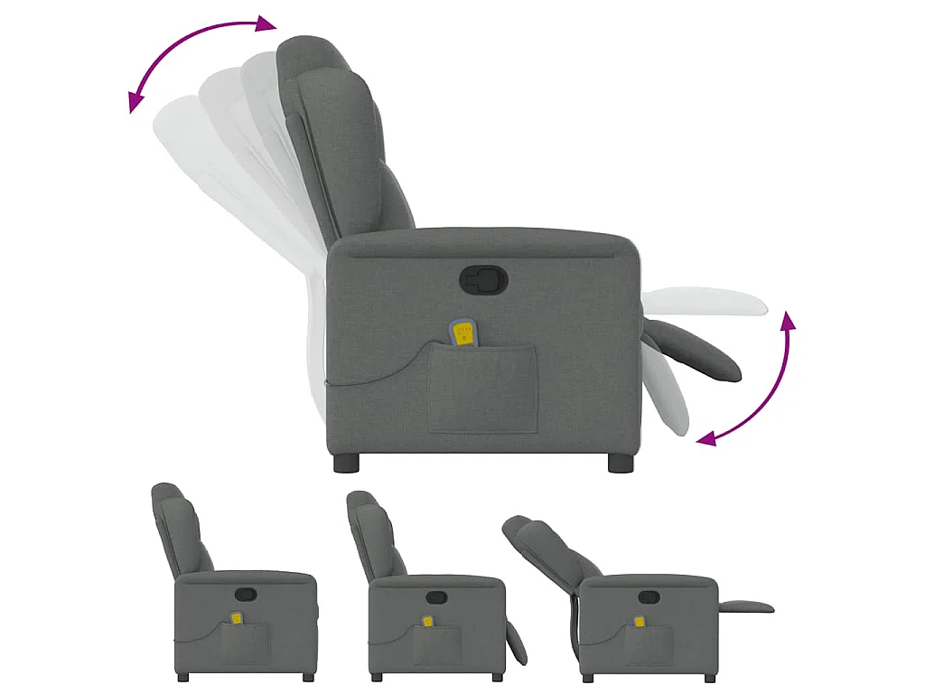 Fauteuil inclinable de massage en tissu gris foncé