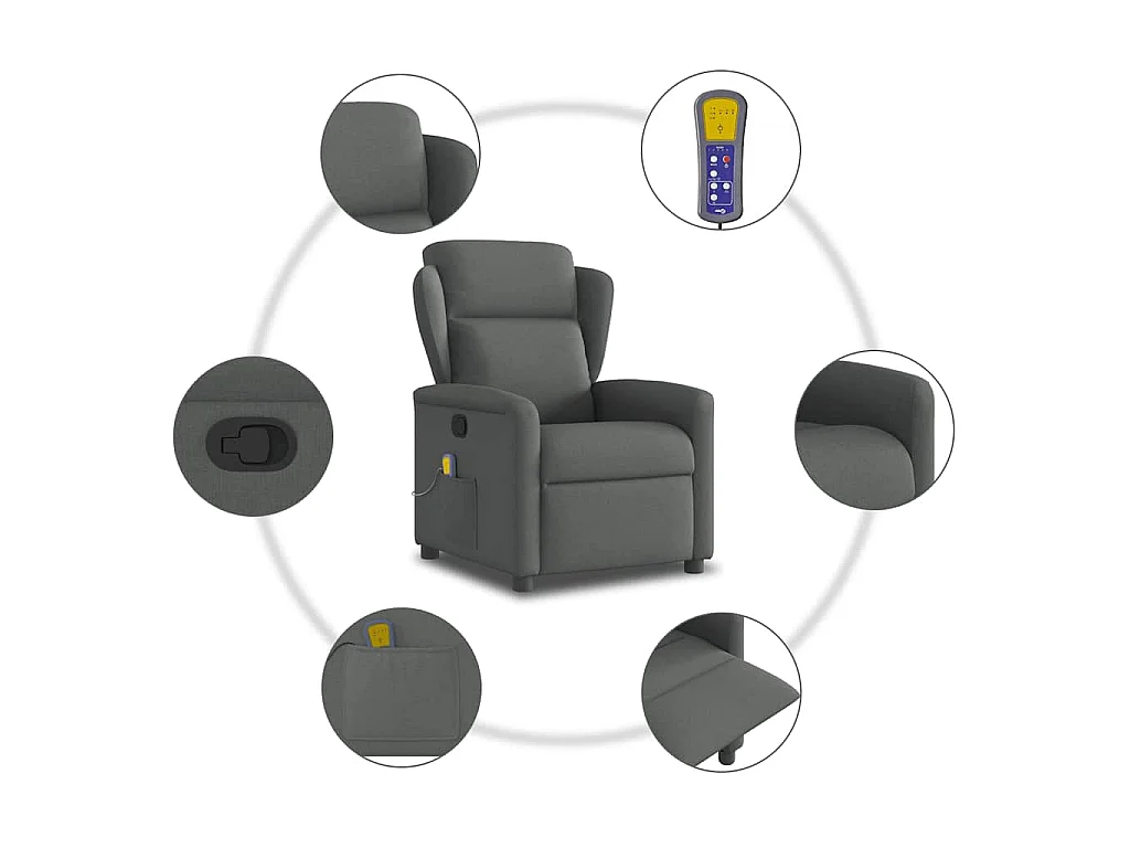 Fauteuil inclinable de massage en tissu gris foncé