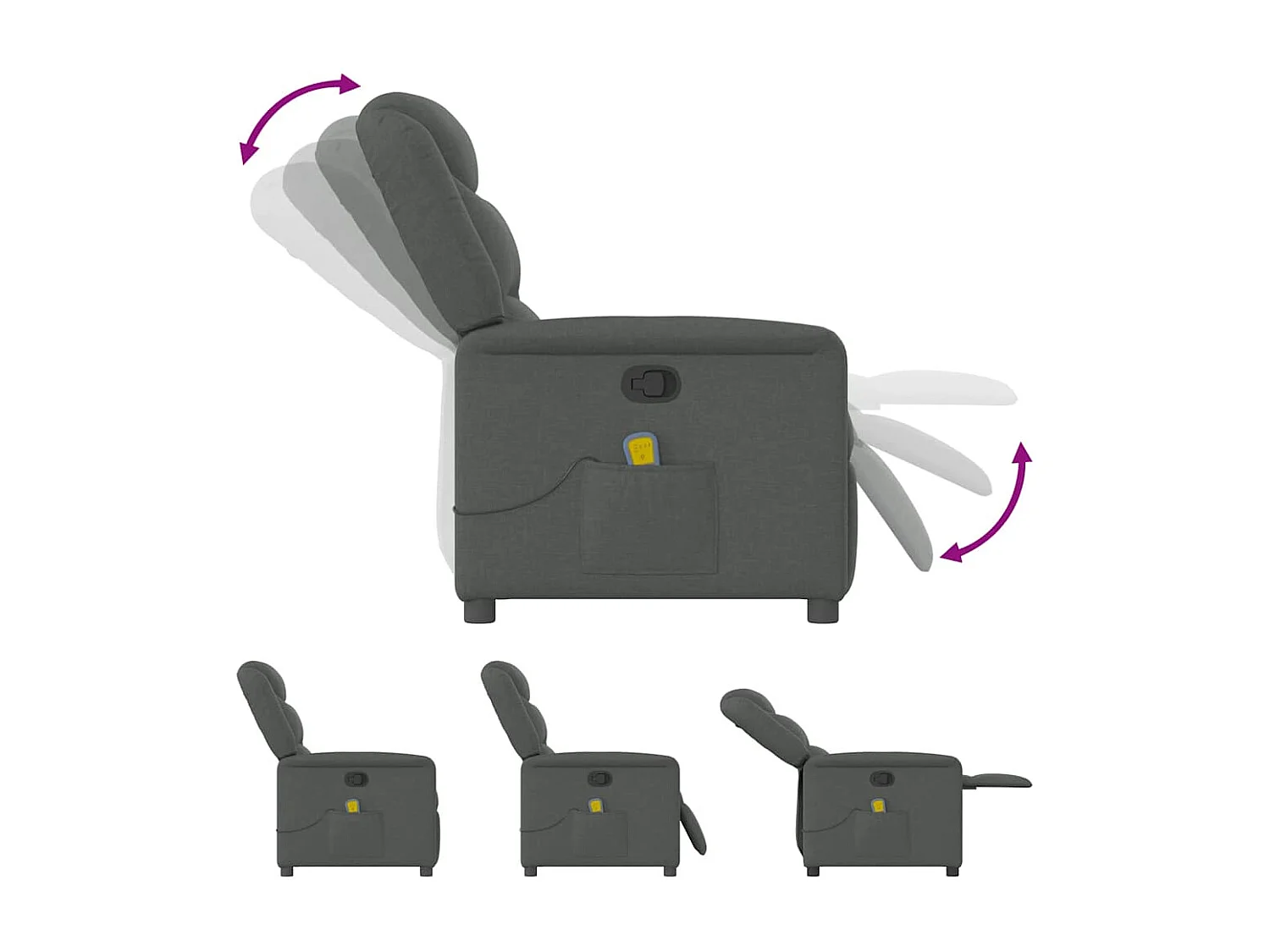 Poltrona Massaggiante Reclinabile Grigio Scuro in Tessuto