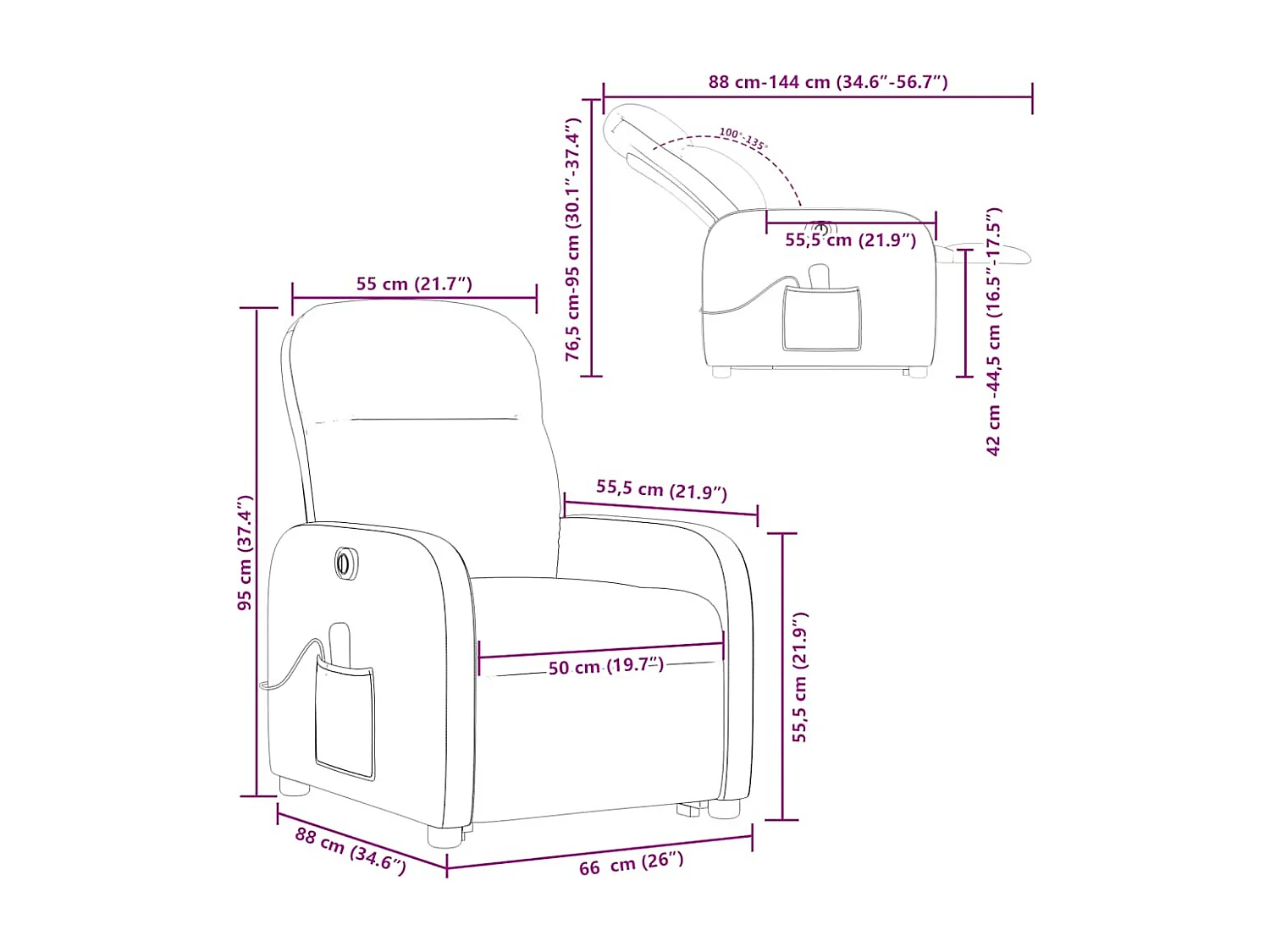 Fauteuil inclinable de massage électrique Marron Tissu