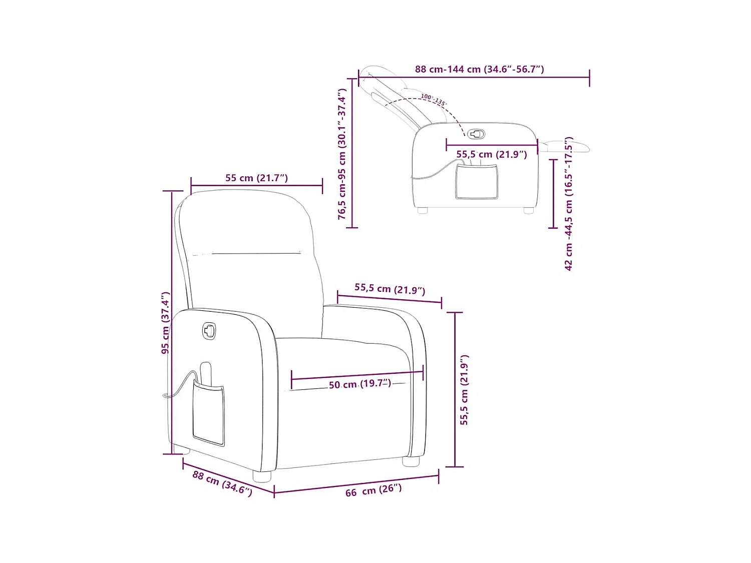 Fauteuil de massage inclinable Marron Tissu