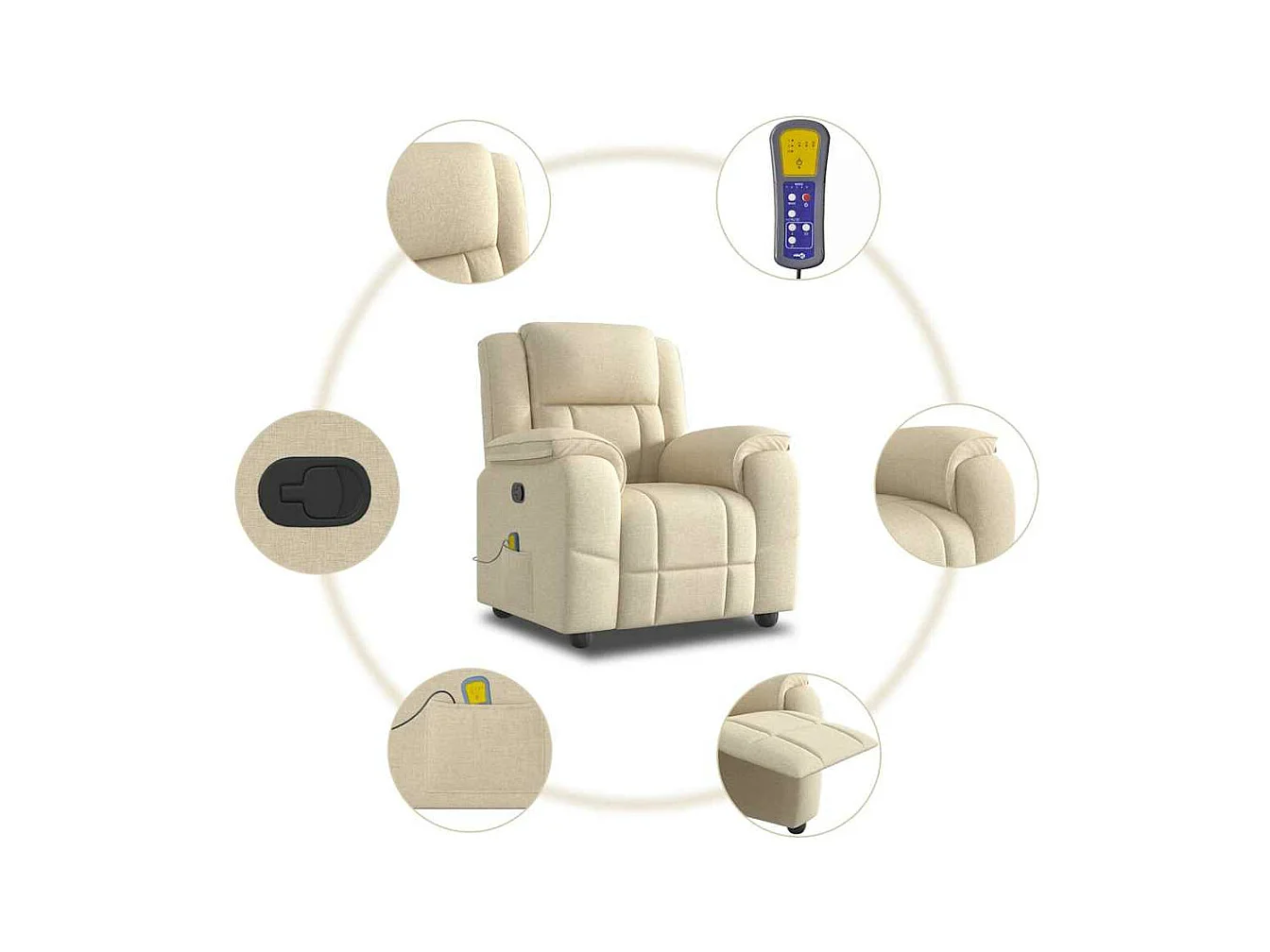 Massagestoel verstelbaar stof crèmekleurig