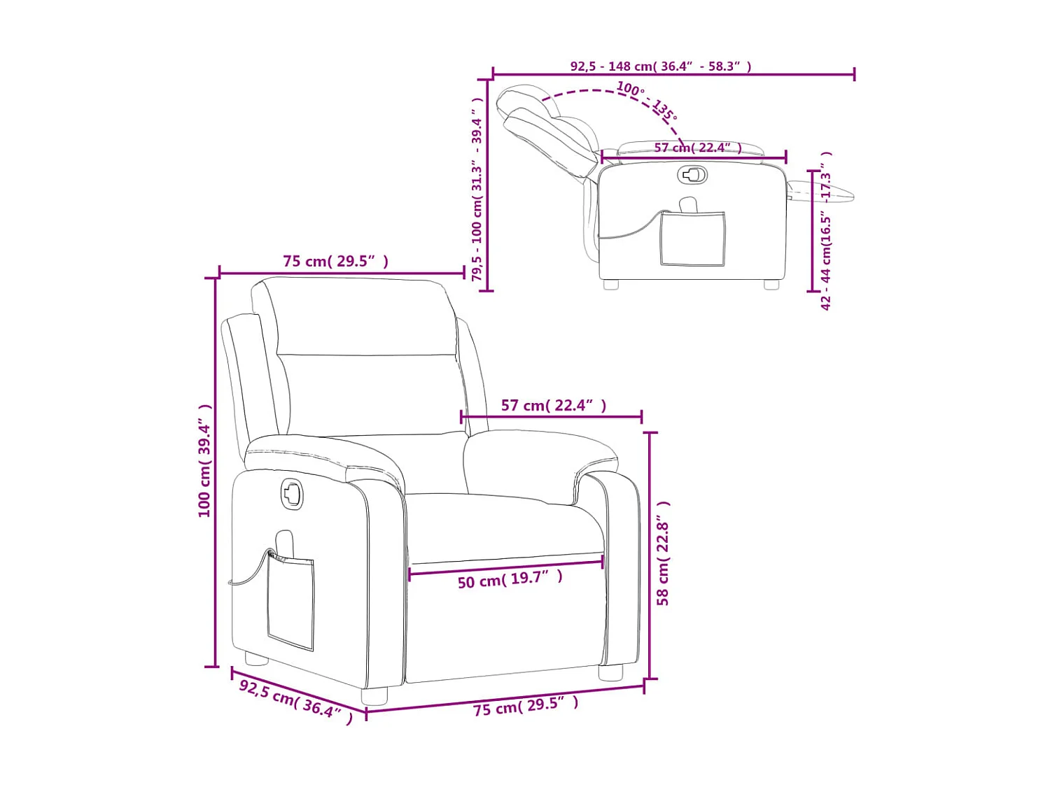 Fauteuil de massage inclinable crème velours