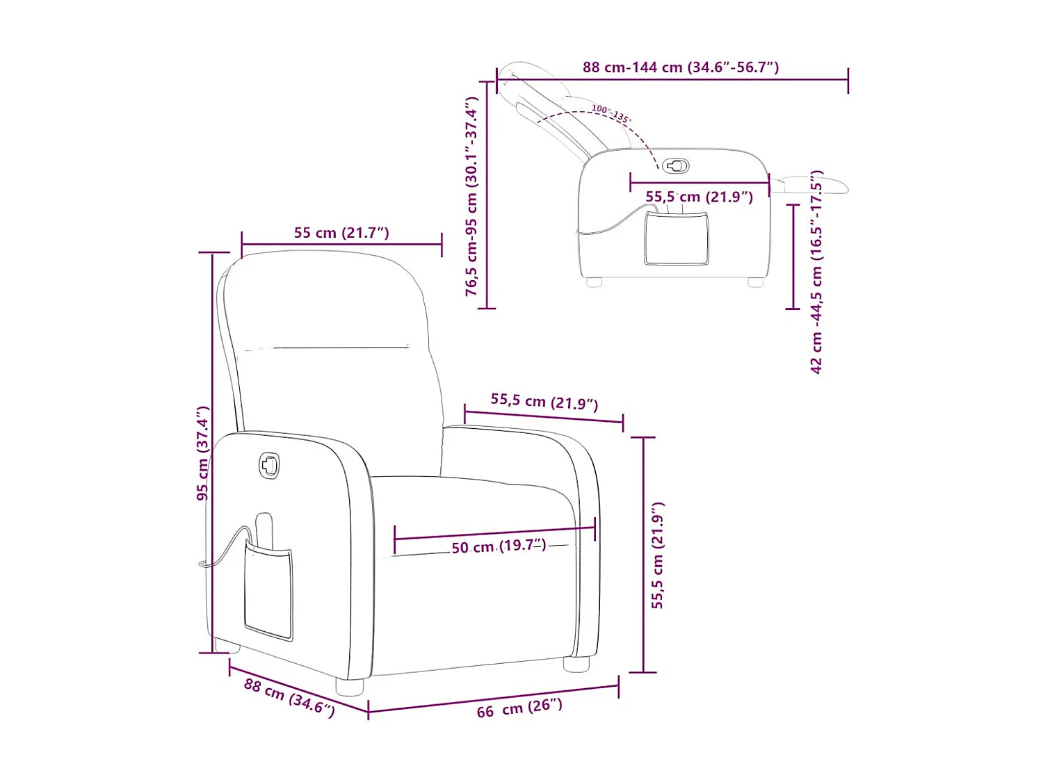 Fauteuil de massage inclinable gris nuage tissu