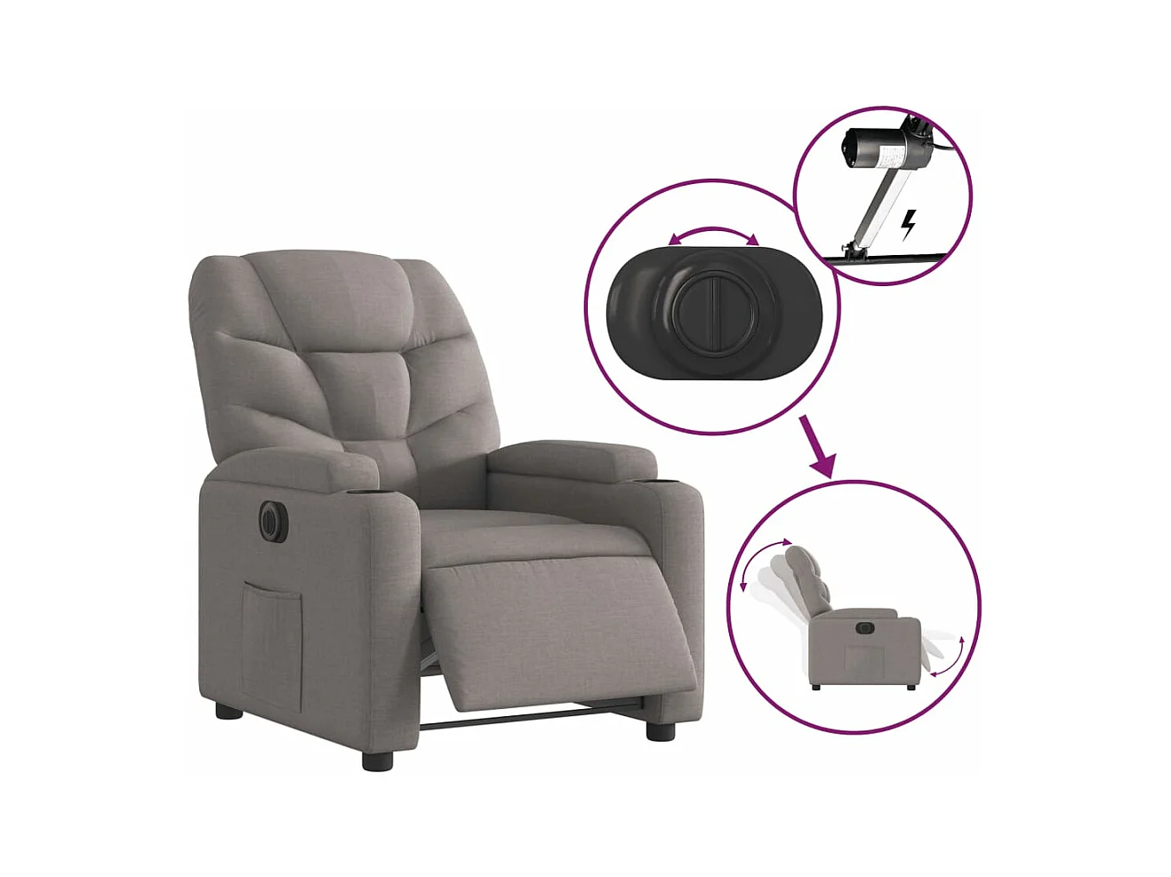 Fauteuil inclinable électrique Taupe Tissu