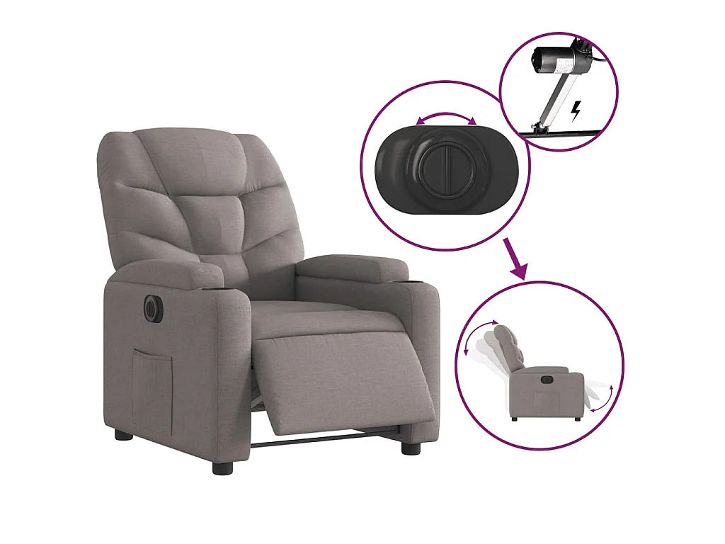 Fauteuil inclinable électrique Taupe Tissu