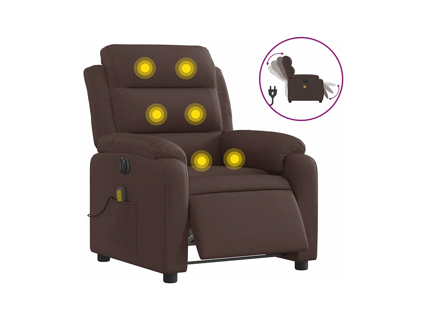 Fauteuil de massage inclinable électrique Marron foncé Tissu