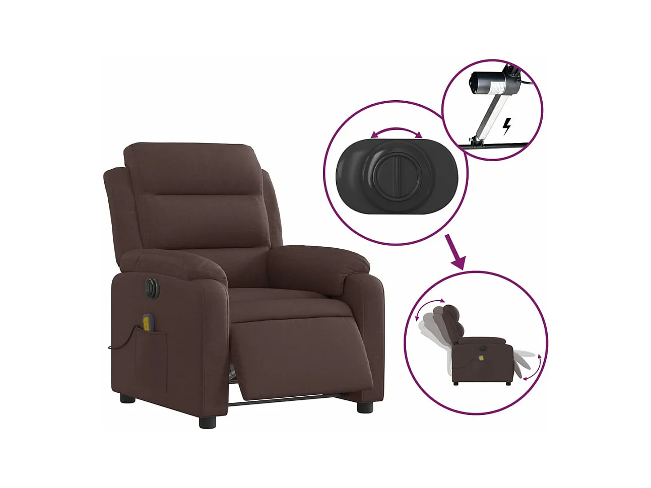 Fauteuil de massage inclinable électrique Marron foncé Tissu